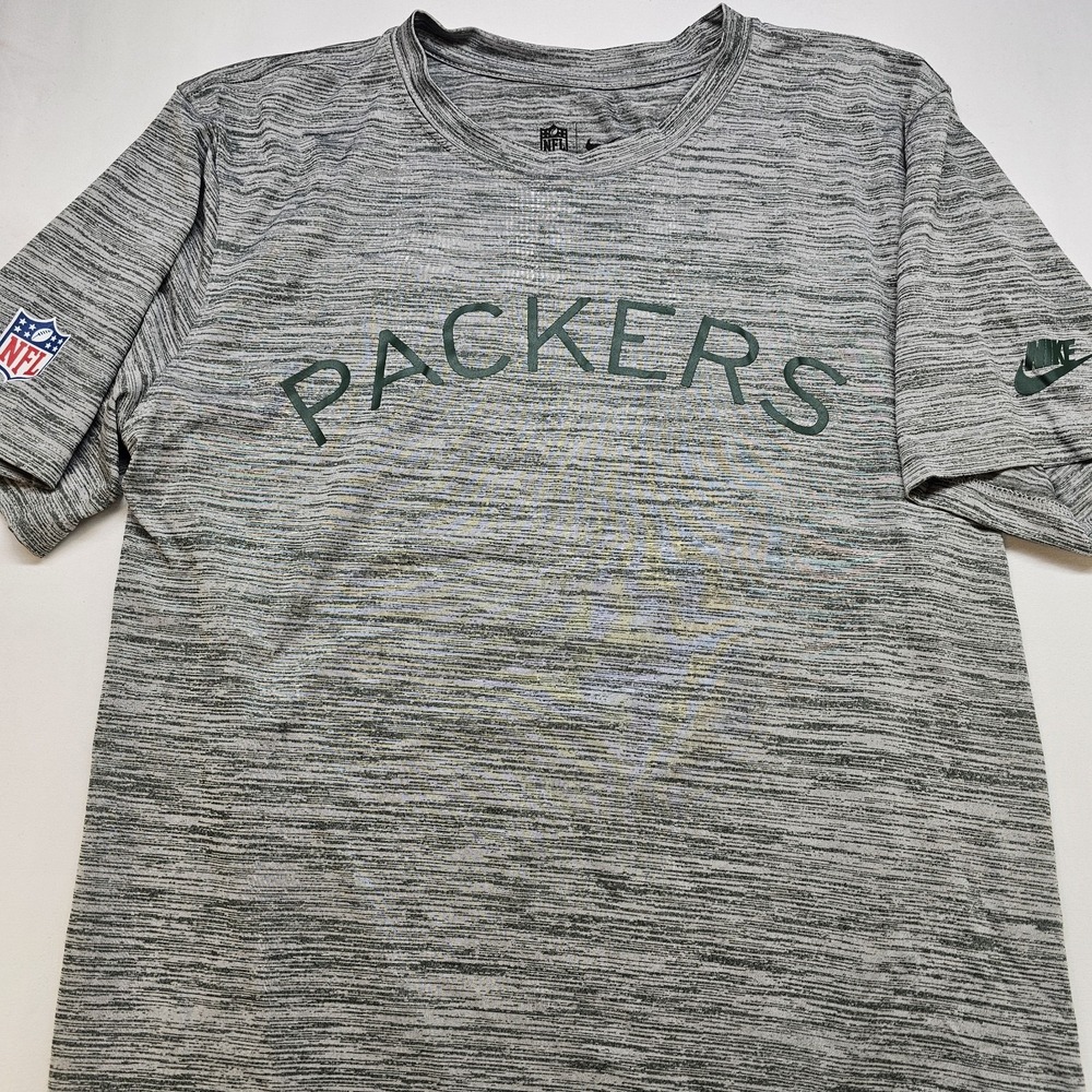 Nike Green Bay Packers Dri-FIT T-Shirt Mens Large Gray NFL License Short Sleeve